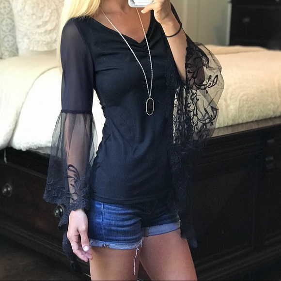 Black Long Bell Sleeve Top - Picture 4 of 7